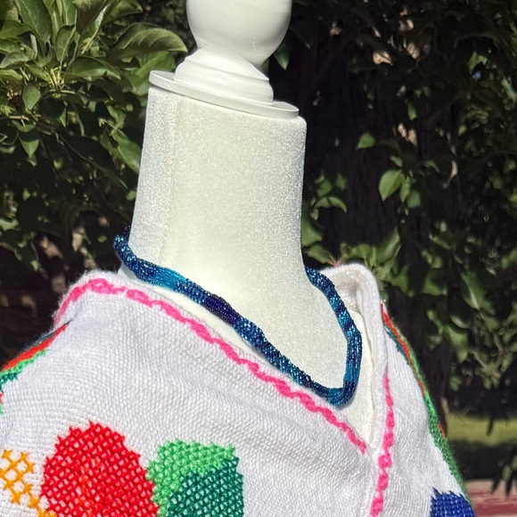 Handmade by Artist Light and Dark Blue Intricate Beaded Necklace - Picture 6 of 6